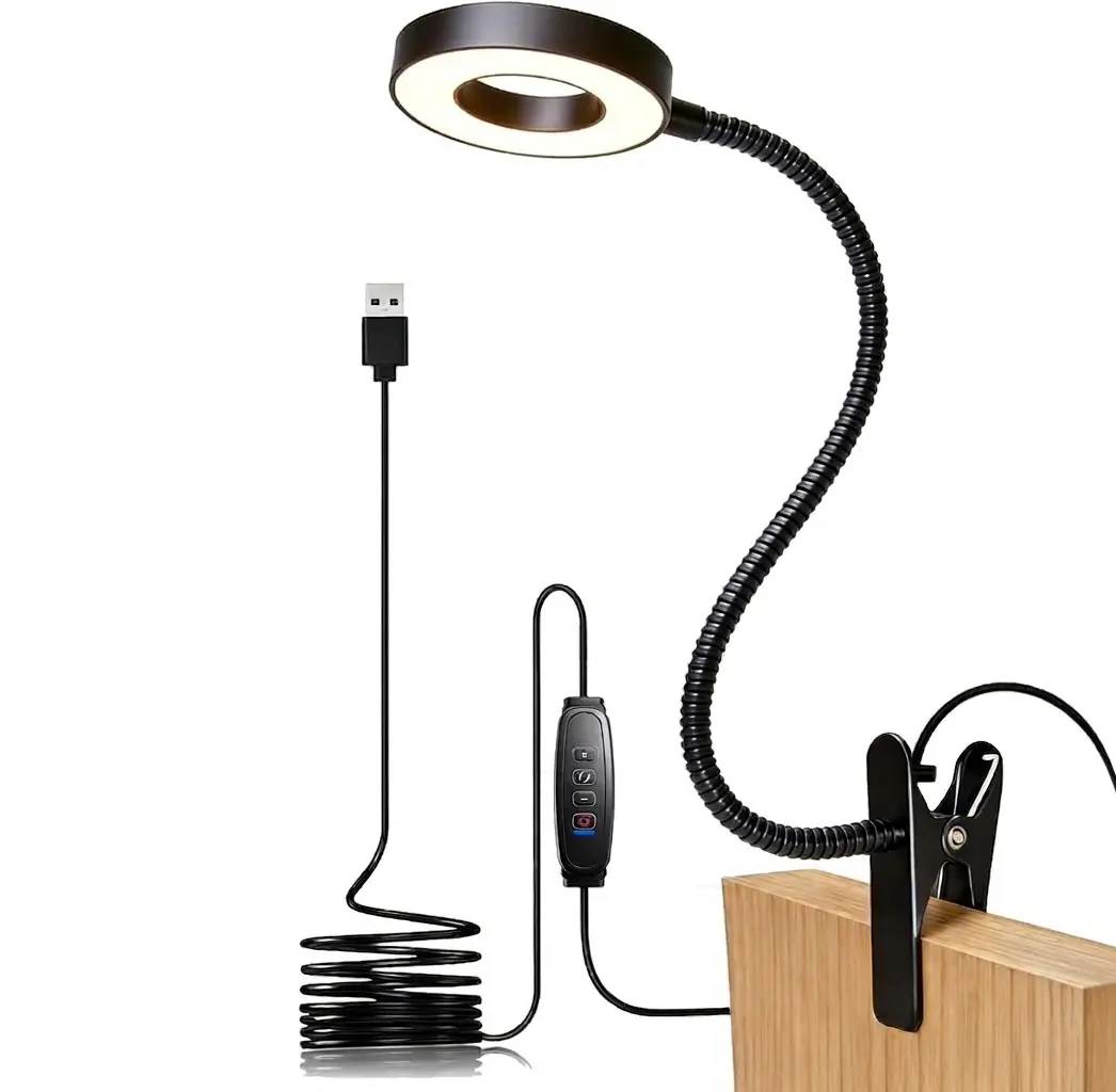 USB Clip-On Flexible Reading Lamp with Power Bank, Aluminum Cooling Head, 48 LEDs, 30 Lighting Modes, Ac-Powered All-Metal Anodized Cable-Mounted Clamp Clip Lights, Adjustable Durable Mount for Bed Headboard, Dorm, Ac-Powered Clip Lights