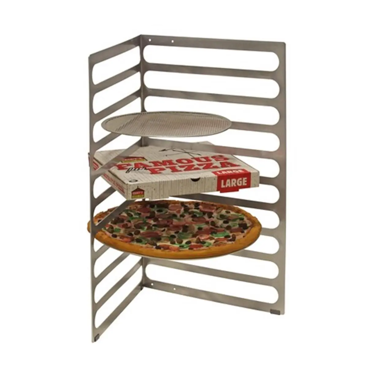 Prairie View 10-Pan Stainless Steel Pizza Rack - Kitchen Bakeware, Elegant Multi-Pan Holder, 6 lbs, Wall Mount & Table Top Use, 33.88x20.75x14.75 in, Productivity Booster