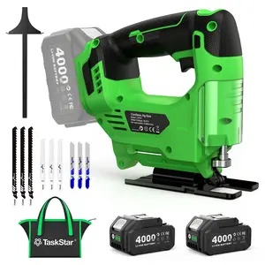 TaskStar Cordless Jigsaw with 2×4000mAh Batteries, 0°-45° Bevel Cutting, 3 Cutting Modes with LED Light, Ideal for Wood Metal Plastic Cutting, Great Gift for Men