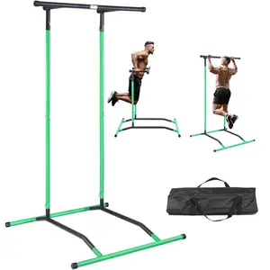 TikTokShopBlackFridayVEVOR Power Tower Dip Station, 2-Level Height Adjustable Pull Up Bar Stand, Multi-Function Strength Training Workout Equipment, Home Gym Fitness Dip Bar Station, 220LBS Weight Capacity, Black & Green