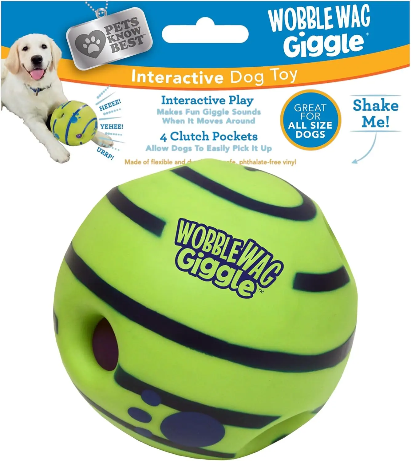 Wobble Wag Giggle Ball, Interactive Dog Toy, Fun Giggle Sounds When Rolled or Shaken, Pets Know Best, as Seen on TV