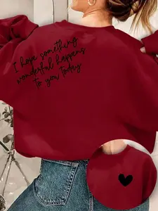 Women's Trendy Crewneck Hoodie, Heart & Letter Graphic Print, Comfortable Oversized Long Sleeve Pullover, Ideal for Everyday Casual Outings & Loungewear, Womenswear