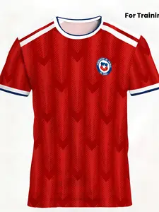 Chile National Team Training Football Jersey Zigzag Breathable Quick-Dry Fan Version, Sporty Slim-Fitting T-Shirt