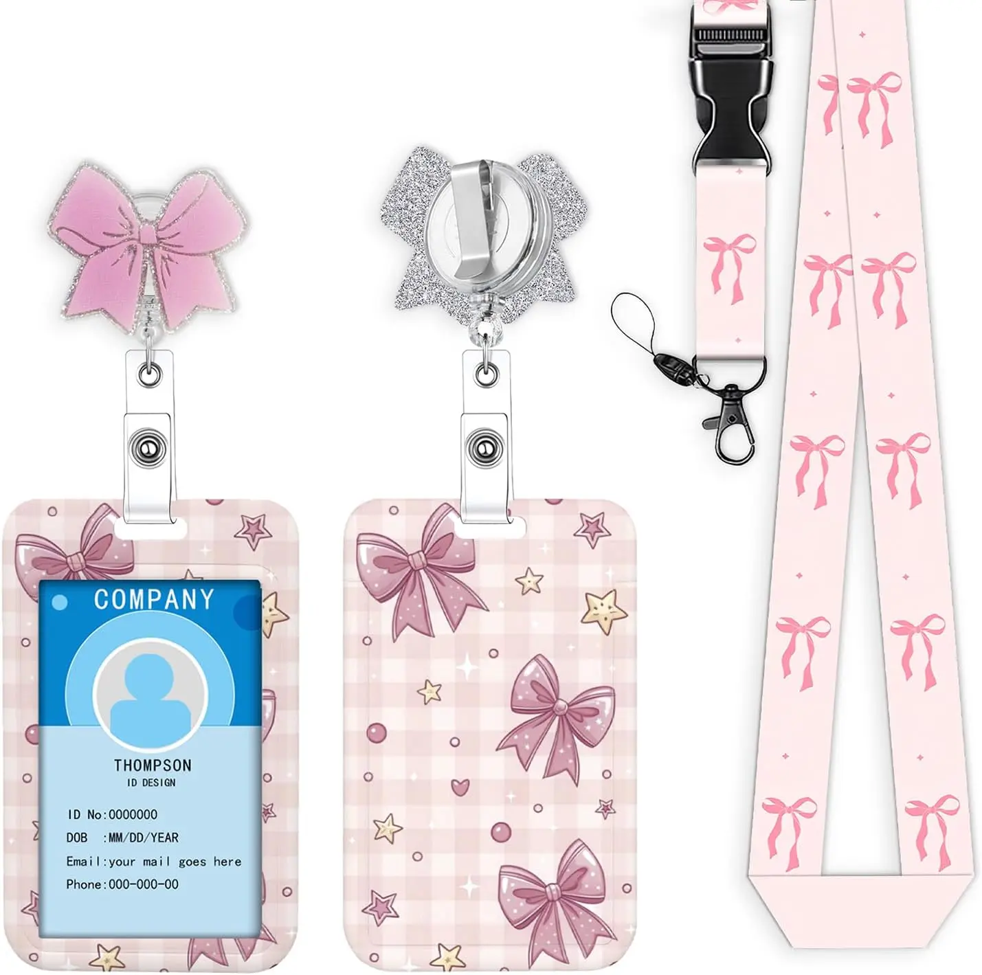 Lanyards for ID Badge Holder Pink Bow Badge Reel for Women Cute Nurse Teacher Name Tag Clip Retractable  Heavy Duty Work Office Gifts Accessories RN LPN CNA MA   Breakaway