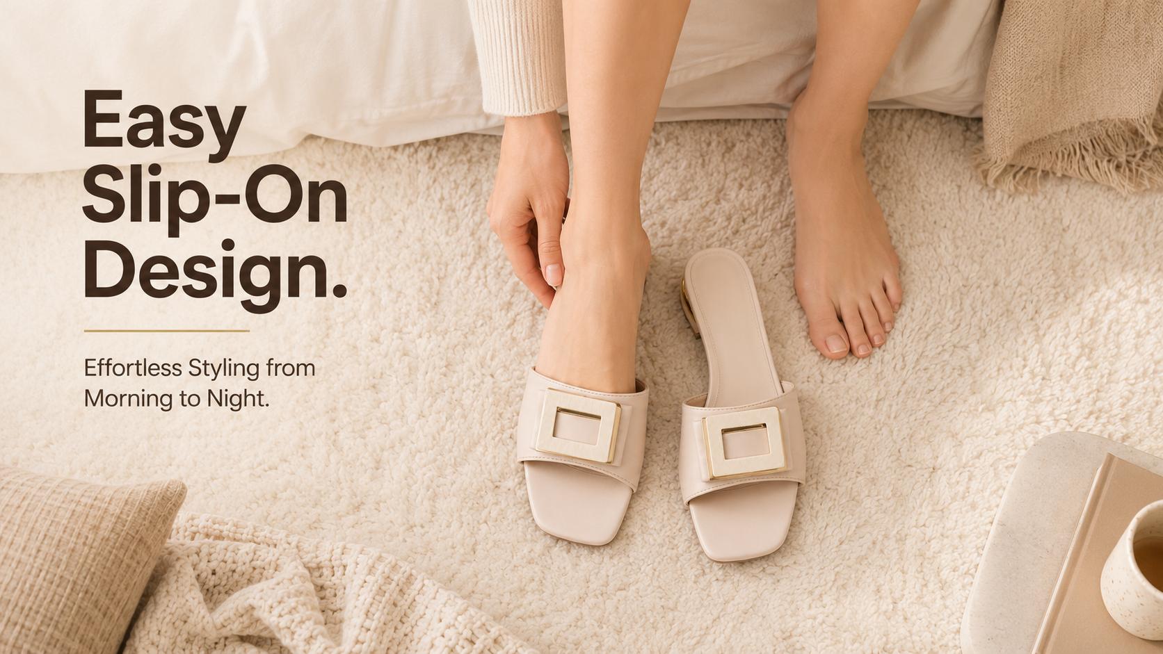 GeeYea women’s Nude Buckle Slide Sandals, Open Toe Low Heel Slip-On Dress Sandals with Square Buckle Accent, PU Upper & PVC Sole, Elegant Office, Date Night & Spring Summer Shoes