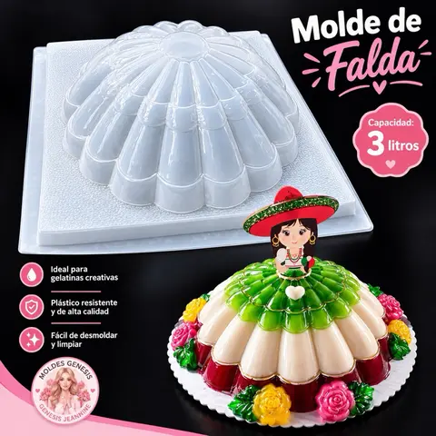 Molde de falda para gelatina / Princess Skirt Gelatin Mold for Creative Dessert Making Perfect for Gelatine Recipes Plastic