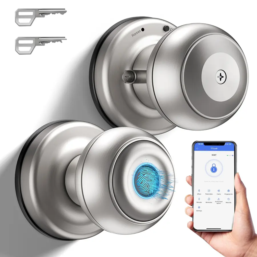 Smart Fingerprint Door Lock,Fingerprint Doorknob Entry Door Lock,Fingerprint Unlocking, Mobile App Unlocking, Key Unlocking for Home Hotel Office Apartment Bedroom