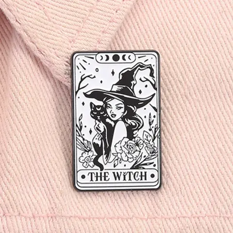 The Witch Tarot Cards Enamel Pin Gothic Mystic Witchy Vibes Black Cat Metal Brooches Alloy Brooch Pin Lapel Backpack Badge Jewelry Accessories Gifts for Friends Emblem Badge Decoration