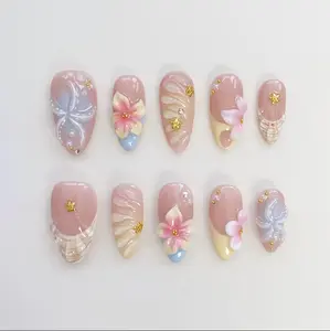 Starfish Bloom Elegance Press On Nails Tropical Shell Pink and Blue Spring Summer Nails Gif For Her