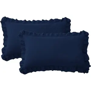 Ruffle Pillow Cases King Size Set of 2 Soft Wrinkle Resistant Brushed Microfiber Ruffled Envelope Pillow Shams Cover Festive Gift for Hotels Guest Rooms 20x36 Inch Navy Blue