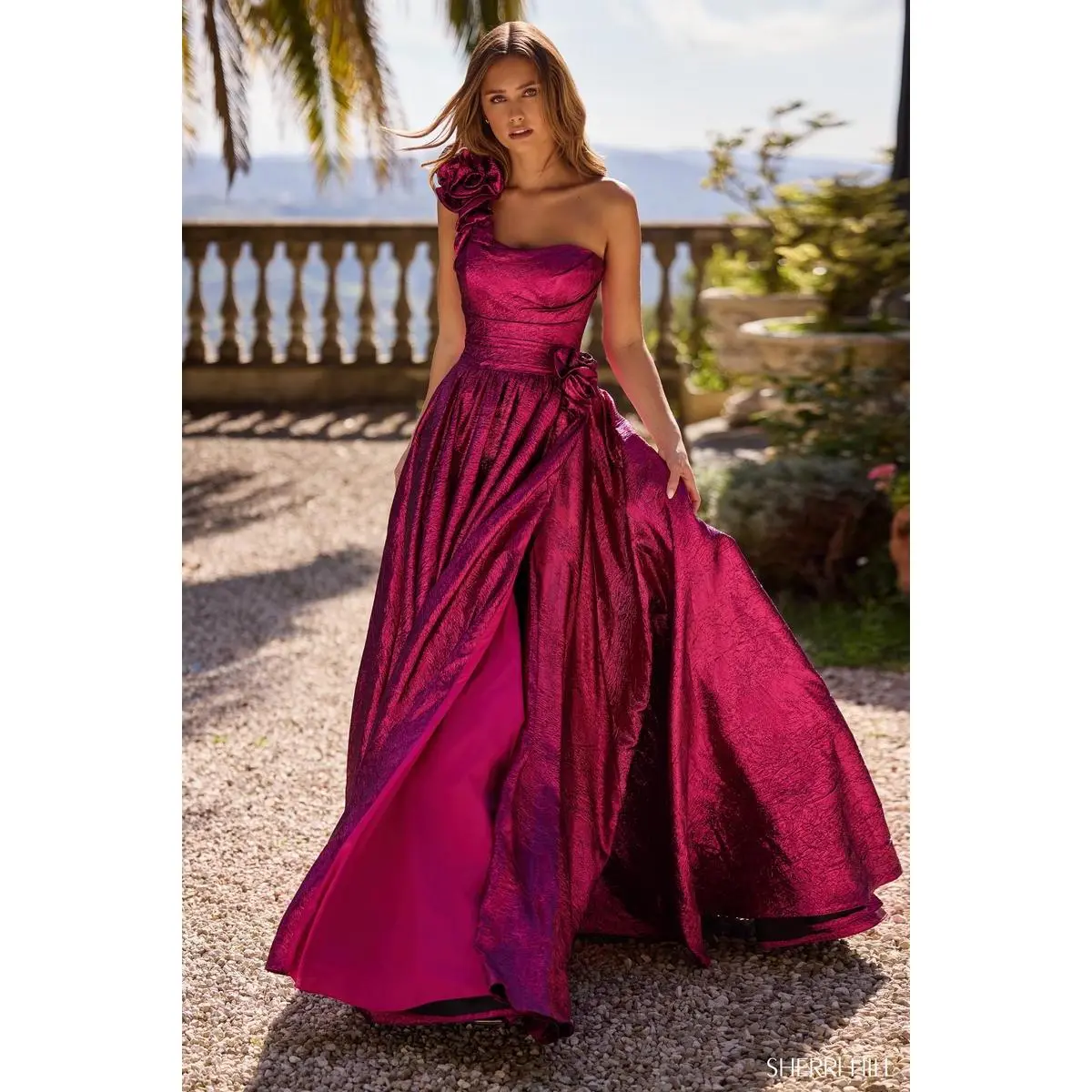Sherri Hill One Shoulder Metallic Prom Dress 57090