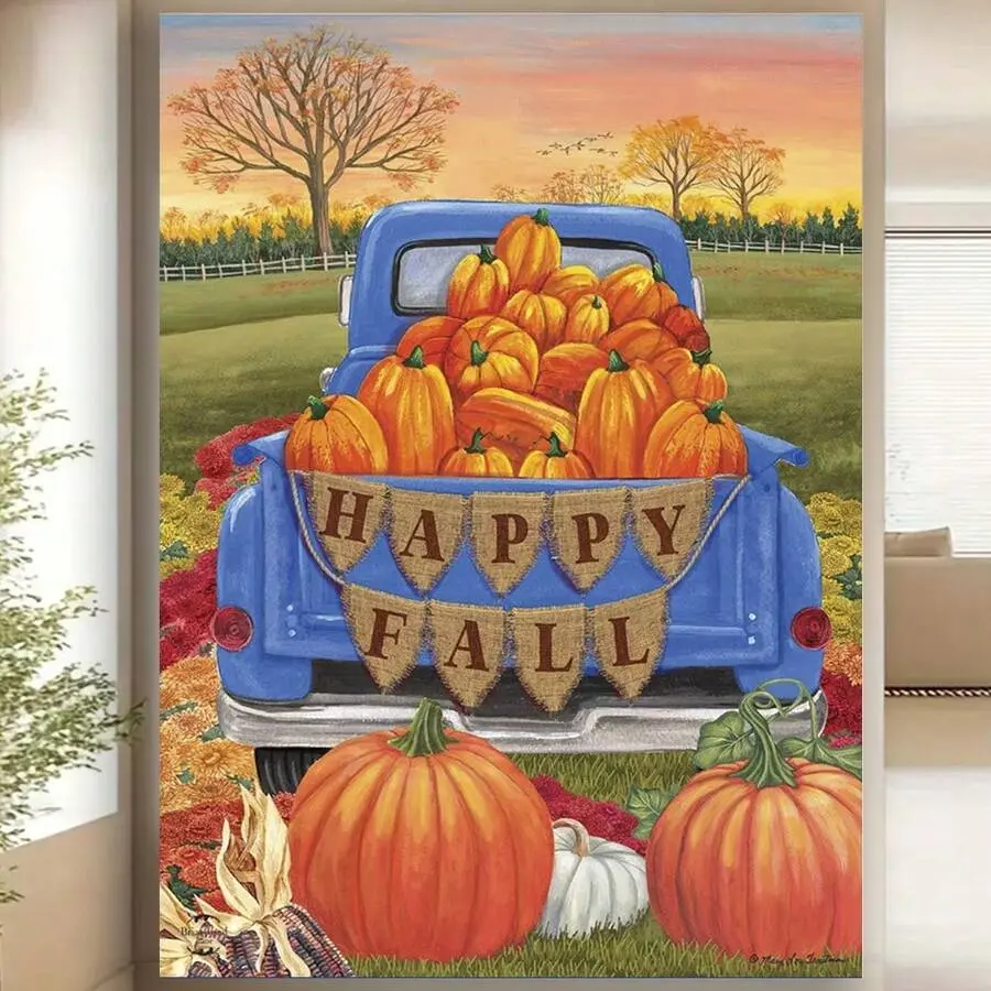 Framed  Happy Fall  Pumpkin Canvas Wall Poster  Home Wall Decor Gift For Wall Art Home Wall Decor Bedroom Aesthetic Art Prints Posters Decorations