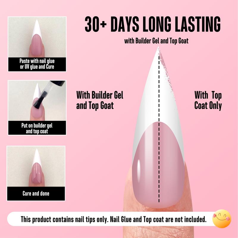 NOVO OVO White French Tip Long XL Sharp Stiletto Nail Tips Press on BERRY PINK,Soft Gel Double Matte Fake Nail Extension, Full Cover False Nails for Acrylic DIY x 16 Sizes 160 pcs【 NO GLUE TOP COAT AND LAMP INCLUDED】