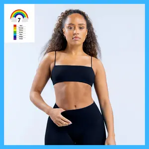 Designer dupe Strappy Bra Bandeau style with new and improved straps  Soft-touch  White logo front centre  Medium support  Removable bra pads  seamless bra