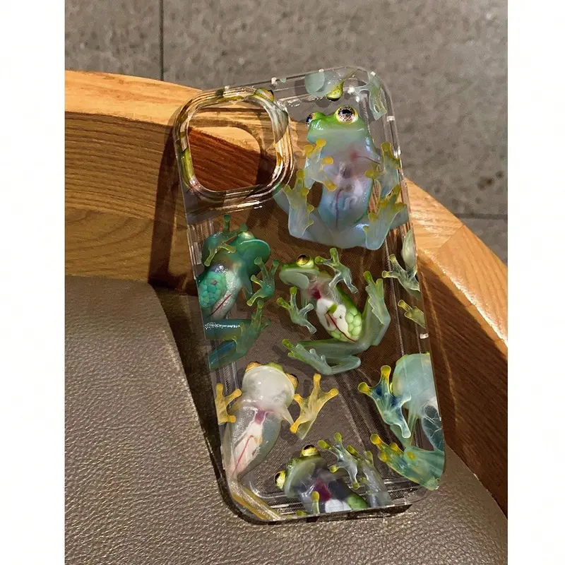 Frog Pattern Transparent Phone Case, Full Body Shockproof Protective Tpu Smartphone Cover for iPhone 11-17 Pro Max, Lightweight Cushion Protection Gift, Casing, Accessories, Tpu Shell, Cellphone Protector