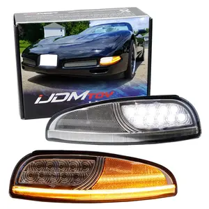iJDMTOY Clear Lens LED DRL/Laser Sequential Front Turn Signal Light Assembly For 1997-2004 Chevrolet Corvette C5, Xenon White LED Parking/Driving & Full Amber LED Blinker