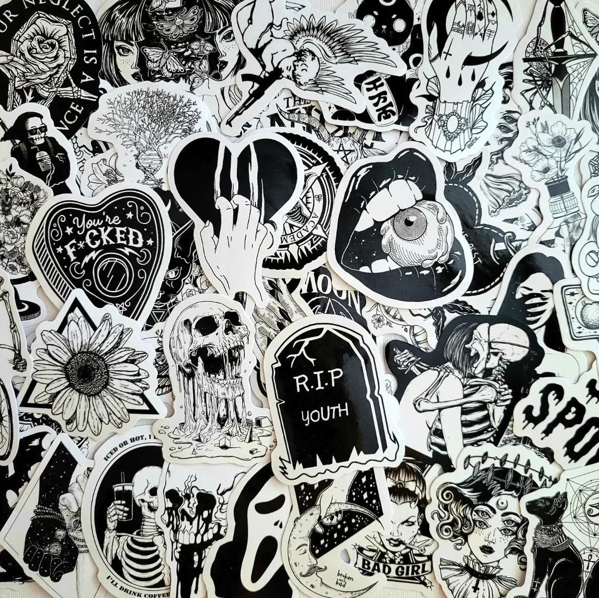 50 Goth Sticker Pack for Water Bottles & Laptops Waterproof Vinyl Stickers Durable for Everyday Decorations and Gifting