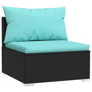 vidaXL Patio Middle Sofa, Outdoor Sofa with Cushions, Modular Seat, Single Sofa Chair for Garden Porch Backyard, Rustic, PE Rattan Black 317537