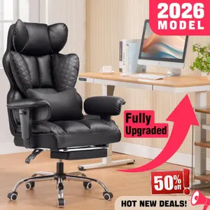 【2026 Promotion】COMHOMA Big and Tall Office Chair 400LBS Wide Ergonomic Gaming Chair with Deluxe Embossing Leather with Foot Rest 150°Reclining Adjustable Armrests Pocket Spring Back Support and Without Pillow