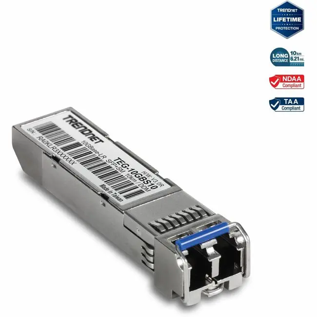 TRENDnet 10GBASE-LR SFP+ Single Mode LC Module 10 km (6.2 miles) with DDM