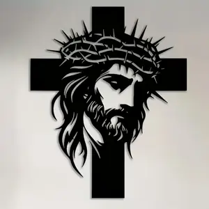 Jesus Cross Metal Wall Decor, Thorns Crown Religious Hanging Decoration, Suitable for Living Room, Bedroom, Church, Decorative Art, Faith and Devotion, Religious Home Decor