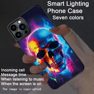 Colorful skull color smart voice control luminous phone case for iPhone 16-12. Smart voice control luminous technology, dazzling drop protection, luminous, colorful design, shockproof protective case.