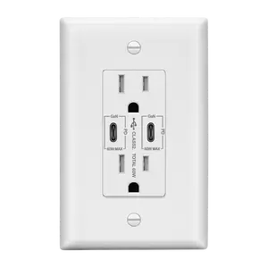 LIDER USB Type-C charger with 15A Tamper-Resistant Receptacles, Duplex Receptacle with 2 USB Type-C Charging Ports (Max 60W), Power Delivery, Interchangeable Face Cover, Wall Plate Included
