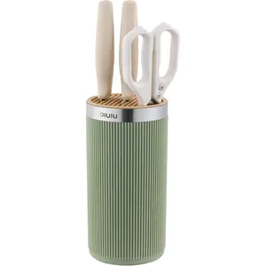 Knife Block without Knives, OLULU Universal round Knife Block Holder, Spacing Saving Knife Storage Organizer Stand Rack for Countertop (Stylish Green+Yellow Color)