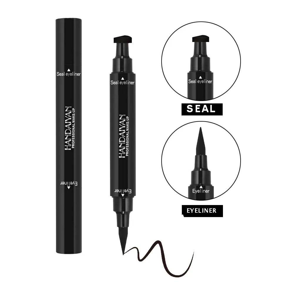 HANDAIYAN 2-in-1 Liquid Stamp Eyeliner Pen Cosmetic - 3.5g Single Item, Triangle Seal Tip, Waterproof, Long-Lasting, Smudge-Proof Black Eye Makeup for Daily Use