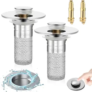 2-Pack Bounce-Down Water Filter Device, Detachable Stainless Steel Mesh, Ideal for Bathroom Sink Drains, Durable and Easy Installation