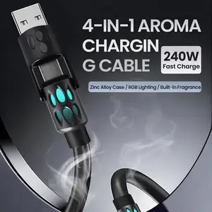 240W 4-in-1 Aroma Charging , PD 5A Fast Charging, Data Sync, USB-A/USB-C to Type-C and Lightning, Compatible with iPhone 16/15, iPad, Samsung, and Laptops multifunction Super