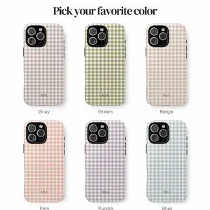 Boho Gingham Personalized Monogram Phone Case, Custom Initials Cover for iPhone 17 16 15 & Samsung S25 S24