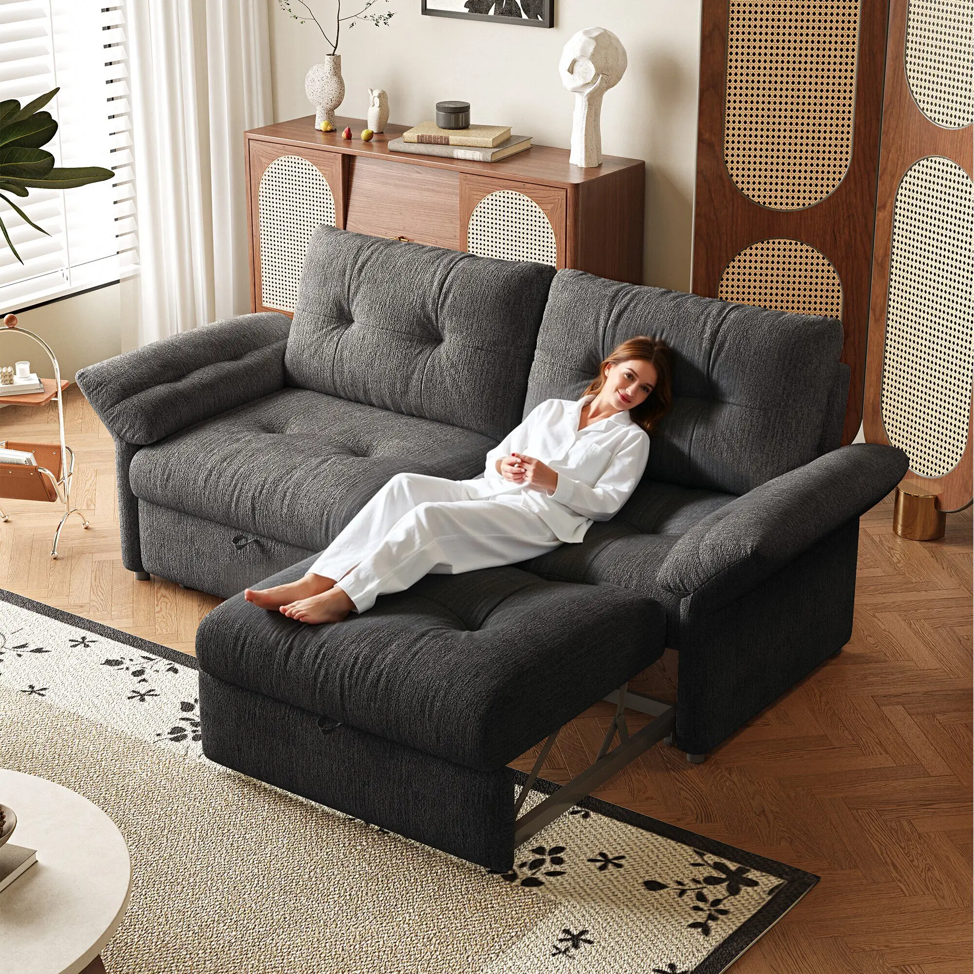81-in Intelligent Multi-Functional Sofa - Convertible Sofa Bed with Adjustable Backrest and Flip-Up Recliner