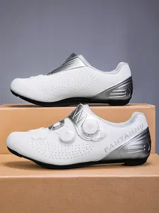 Unisex Cycling Shoes, Indoor Road Bike Shoes, Sporty PU Leather, Wide Fit, Colorblock Design, All Seasons, Professional Style