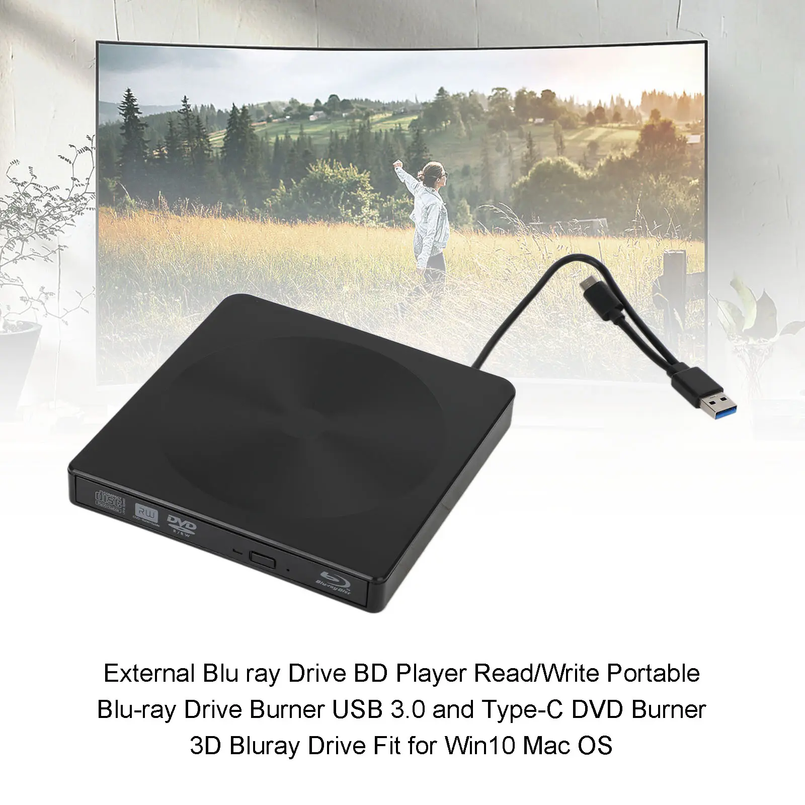 4K Portable Burner USB 3.0 External DVD Drive BD Player Read/Write IN 1