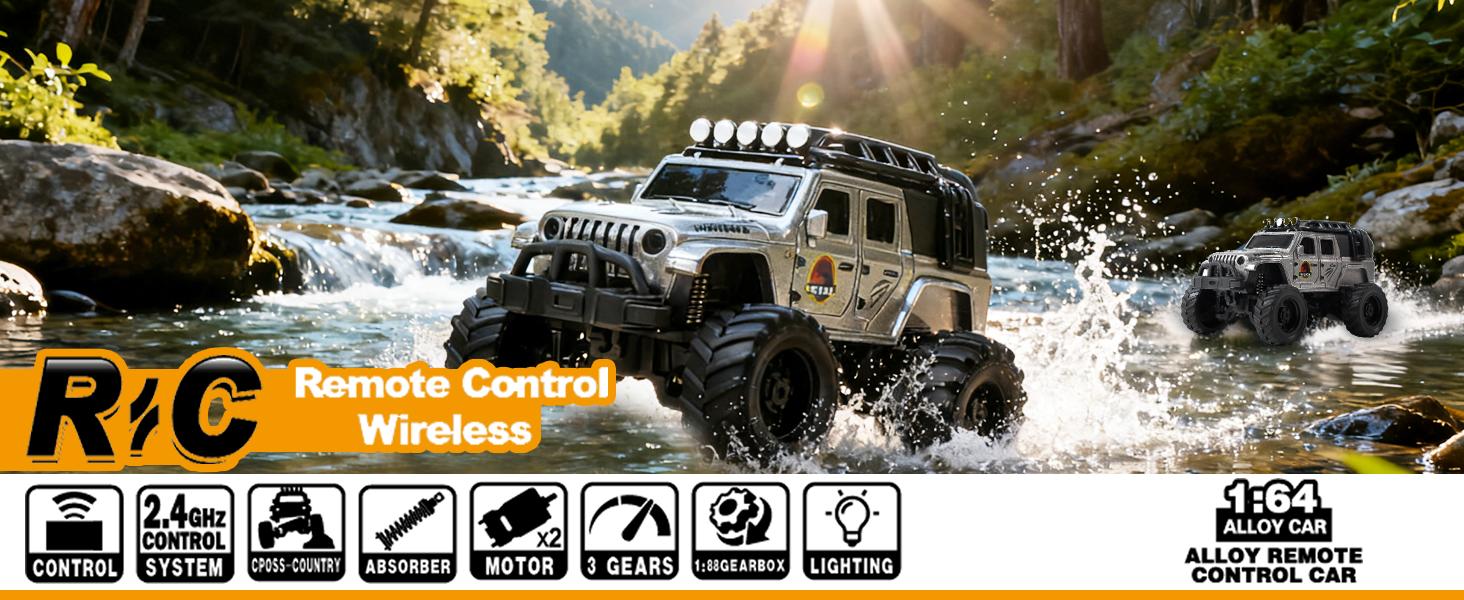 1:64 Mini RC Jeep Truck Toy Gift, Alloy Body Remote Control Car with LED Lights, 2.4GHz Wireless Control, Adjustable Speed & Steering 1:64 Mini RC Jeep Truck Toy Gift, Alloy Body Remote Control Car with LED Lights, 2.4GHz Wireless Control, Adjustable Speed & Steering