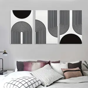3pcs Art Deco Framed Canvas Wall Art Set Modern Geometric Abstract Mid-Century Prints Pine Wood Frame Ink on Canvas Versatile for Home Office Living Room Bedroom Kitchen Indoor Outdoor Decor Hanging Gift Easy to Hang with Hardware Kit
