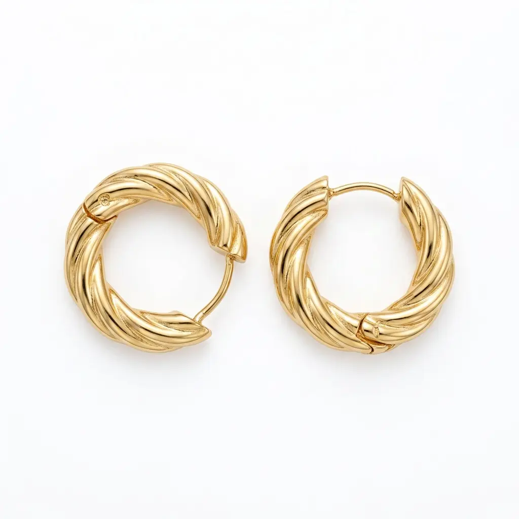 14K Gold Twisted Croissant Huggie Hoop Earrings — 14mm Small Dainty Hoops for Women, Hypoallergenic Everyday Jewelry, Gift for Mom Her Wife Girlfriend