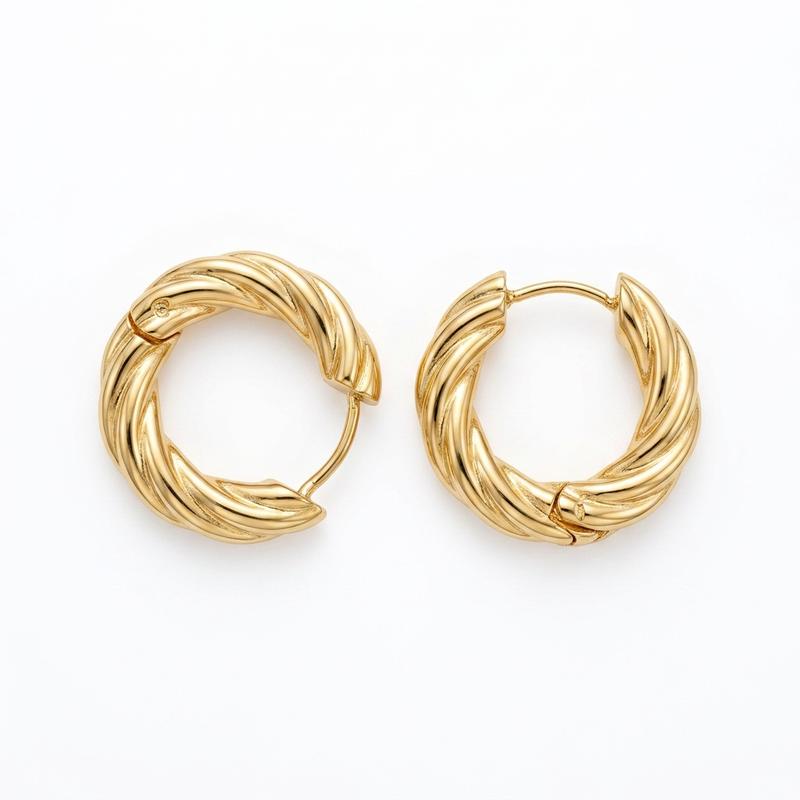 Women's 14K Gold Croissant Twist Huggie Ear Hoops - 14mm Small Hypoallergenic Everyday Twisted Hoop Earrings, Ideal Gift for Women