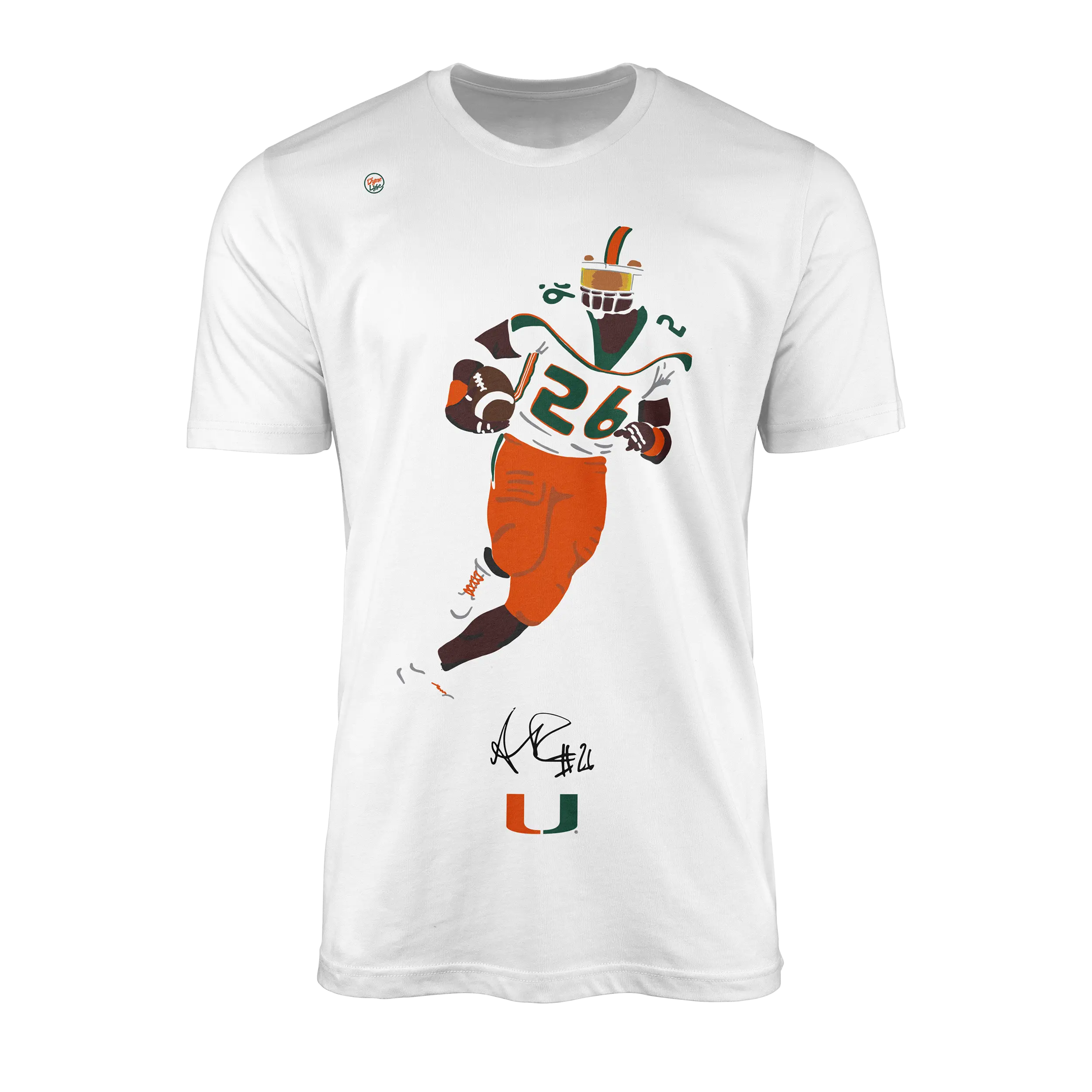 Miami University Hurricanes Men's Cotton Crew Neck T-Shirt with Colorful ST26 Player Graphic, Shortsleeve Tee