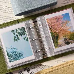 Mini Polaroid Soft Leather Pocket Album, 25 Sheets Mini Album, 3-Ring Transparent Photo Cards, Portable Collectible Card Binder
