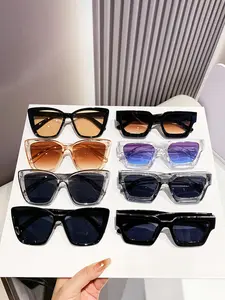 8-Piece Simple Daily Glasses for Men & Women, Large Square Thick Frame Design, Fashion UV Protection Eyewear, Trendy Casual Sunglasses for Beach & Outdoor Activities