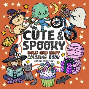 Cute And Spooky: Bold and Easy Coloring Book: Simple Designs for Relaxation Featuring a Variety of Halloween Moments.