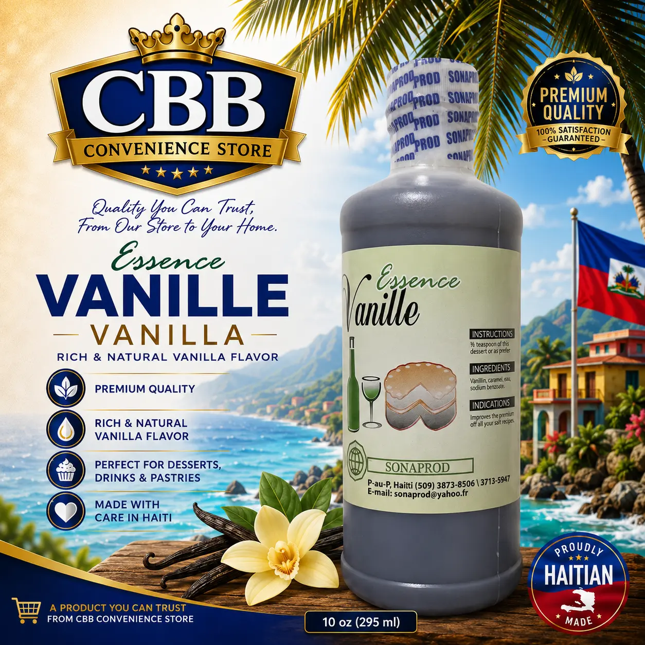 Cbb Convenience Store Haitian Vanilla Bean Extract, 8oz Bakery-Inspired Flavoring, Ambient Cupboard-Storable for Baking Needs (Bakery Inspired Flavors)