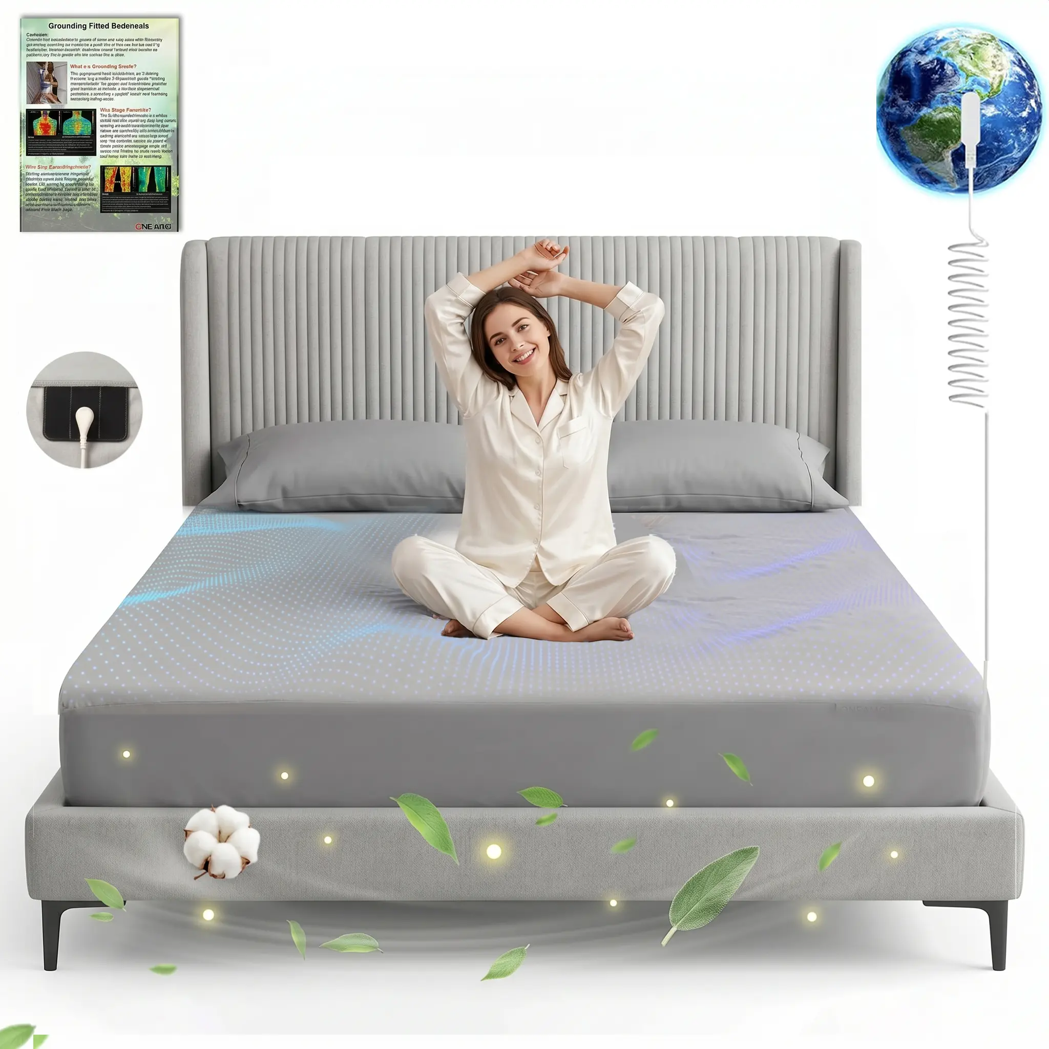 Grounding Bed Sheets Queen King Size  Grounded Bed Sheet with 10% Pure Silver Fiber 90% Organic Cotton Bedding sheets  Bedsheet for All Season