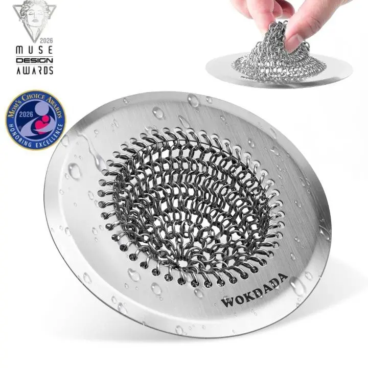 WOKDADA Patented 304 Stainless Steel Kitchen Sink Drain Strainer - Reversible Mesh, Anti-Clogging Food Catcher, Pipe Cleaning Accessory