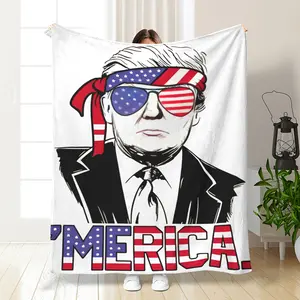 Trump 2024 Patriotic Flannel Blanket - Soft, Double-Sided, All Seasons, Multi-Function, Digital Print, Knitted Polyester, Tear-Resistant, Modern Style, Ideal Gift for Patriots Fans, Outdoor Travel and Camping