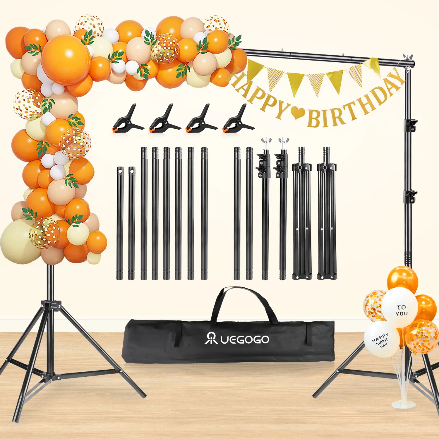 10×6.5ft Adjustable Heavy-Duty Stable Backdrop Stand Kit with Crossbar, Easy Assembly, Portable Carry Bag – Photo Background Support for Wedding Shooting, E-Commerce Live Sales, Content Creator Use