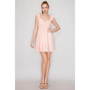 Flutter Sleeve Smoke Waist Babydoll Mini Dress