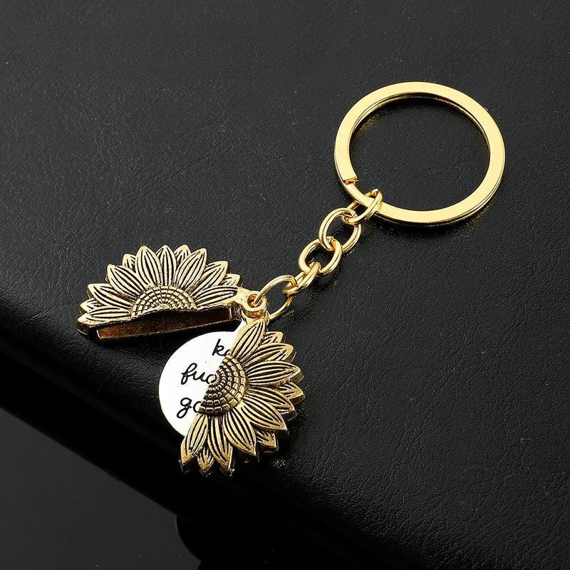 Sunflower Keychain Inspirational Gifts for Women Men Birthday Christmas Gifts for Best Friend Student Graduation - Keep Fucking Going Keychain